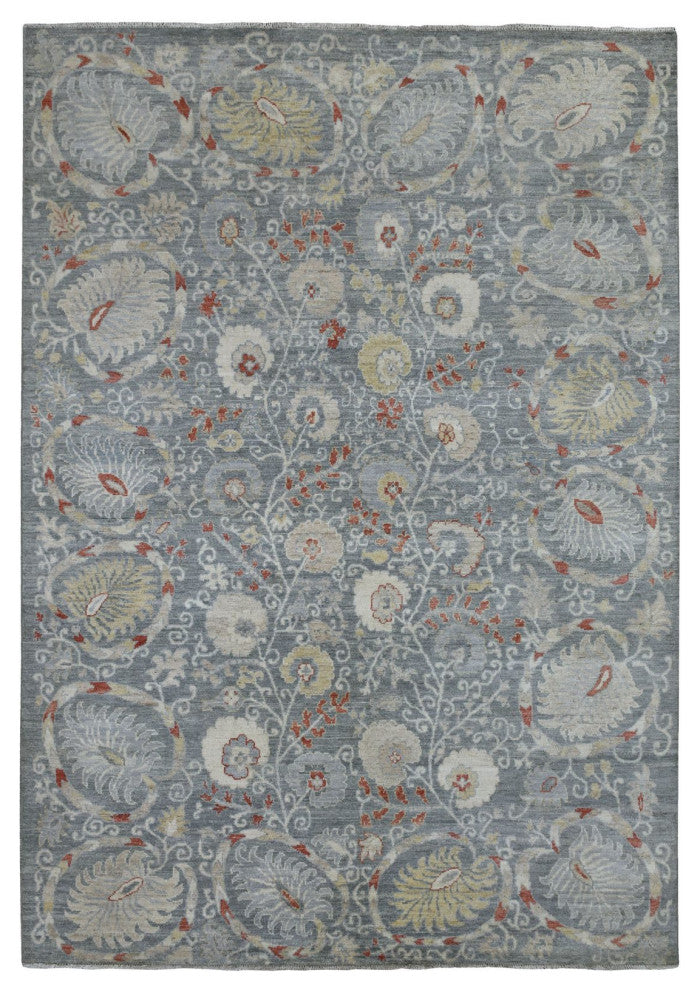 Soft, Velvety Plush Wool Hand Knotted Gray Stone Wash Peshawar Rug, 6'1" x 8'8"