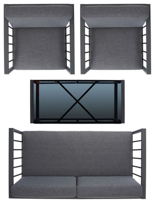 Safavieh Outdoor Holyoke 4 Piece Living Set Grey/Grey Cushion