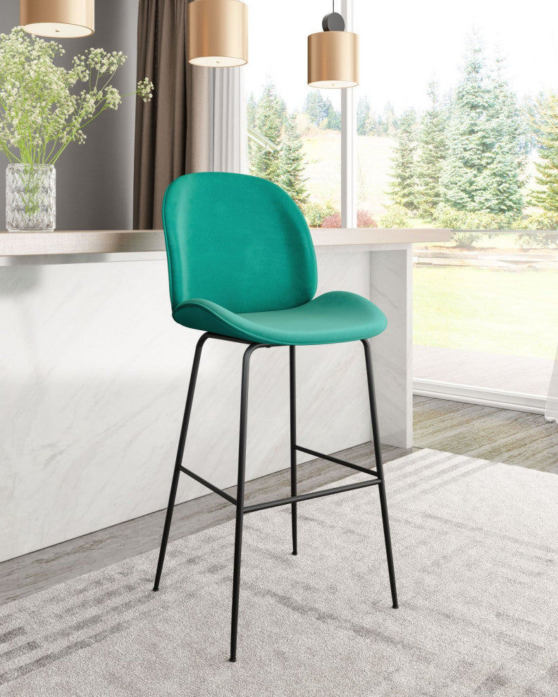 Bar Stool Chair Barstool, Steel Metal, Fabric, Green, Black, Cafe Bistro
