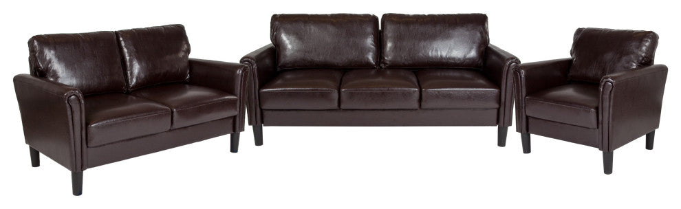 Bari 3 Piece Upholstered Set in Brown LeatherSoft