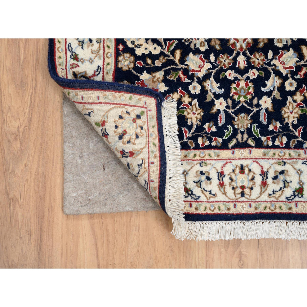 Midnight Blue Nain 250 KPSI Wool and Silk Hand Knotted Runner Rug 2'9" x 14'0"