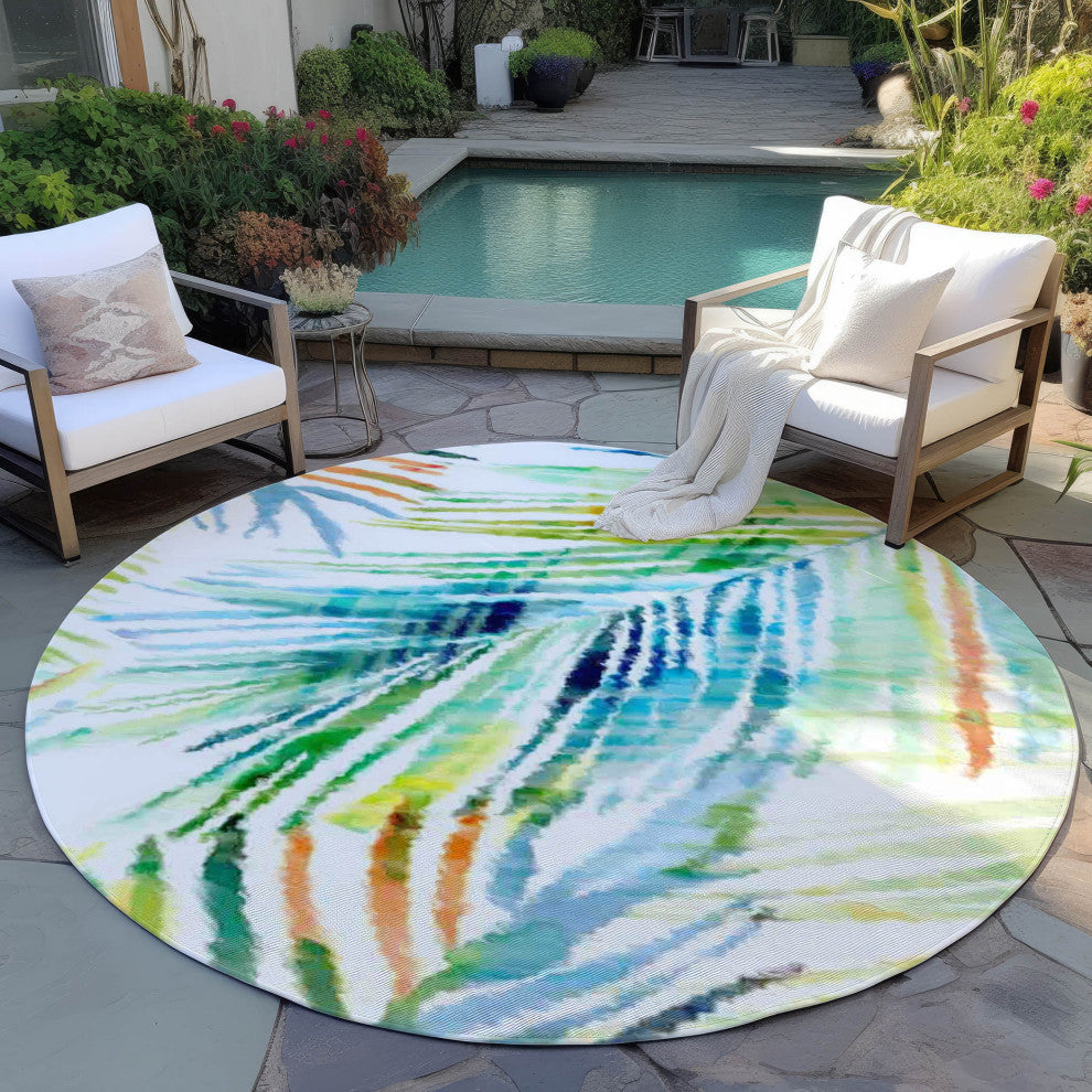 Indoor/Outdoor Tropics TC4 Meadow Machine Washable 8' x 8' Round Rug