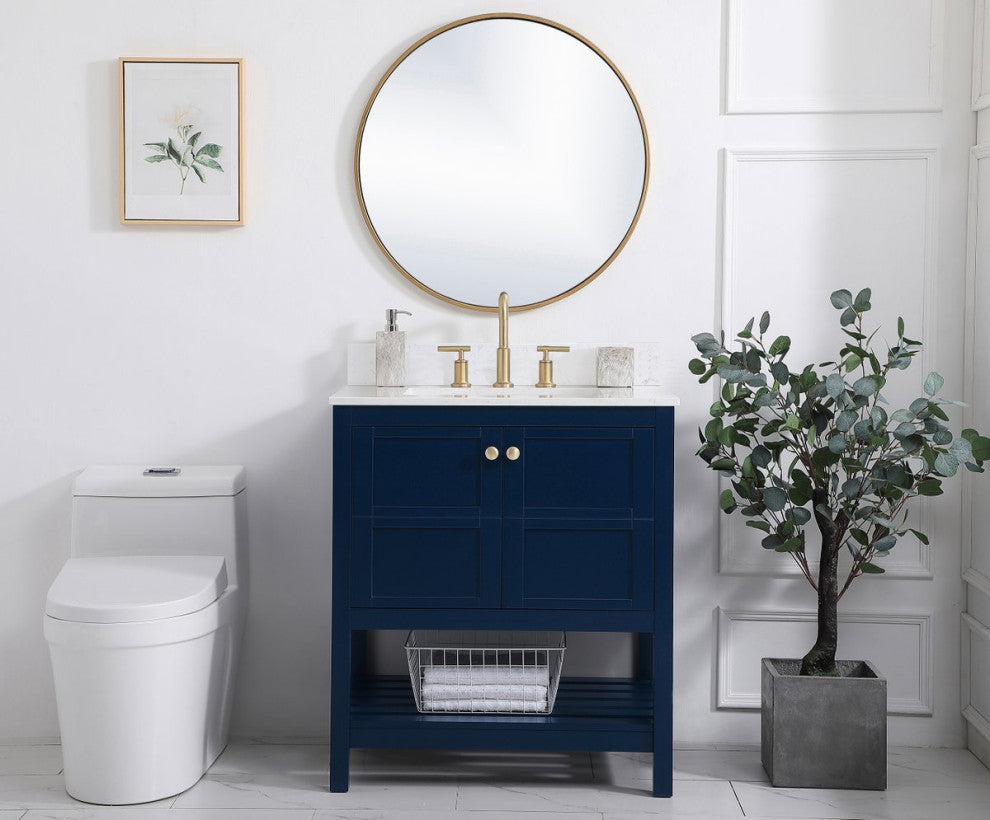 Tobias 30" Single Bathroom Vanity, Blue With Backsplash