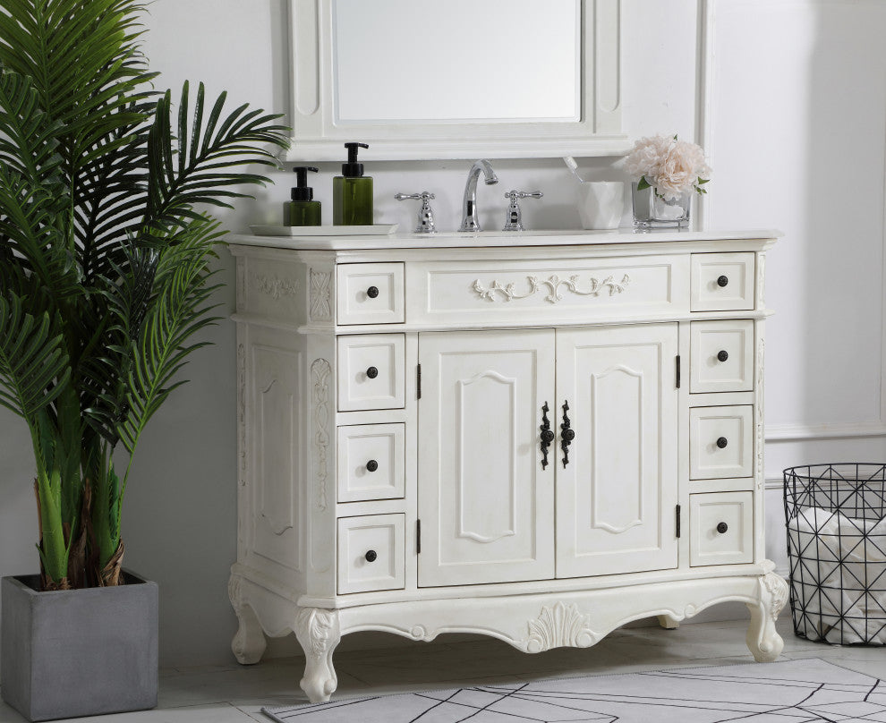 Bathroom Vanity, Antique White, 42", Single Sink