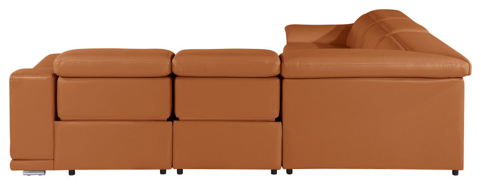 Federico 5-Piece L-Shaped Top Grain Italian Leather Sectional, Camel