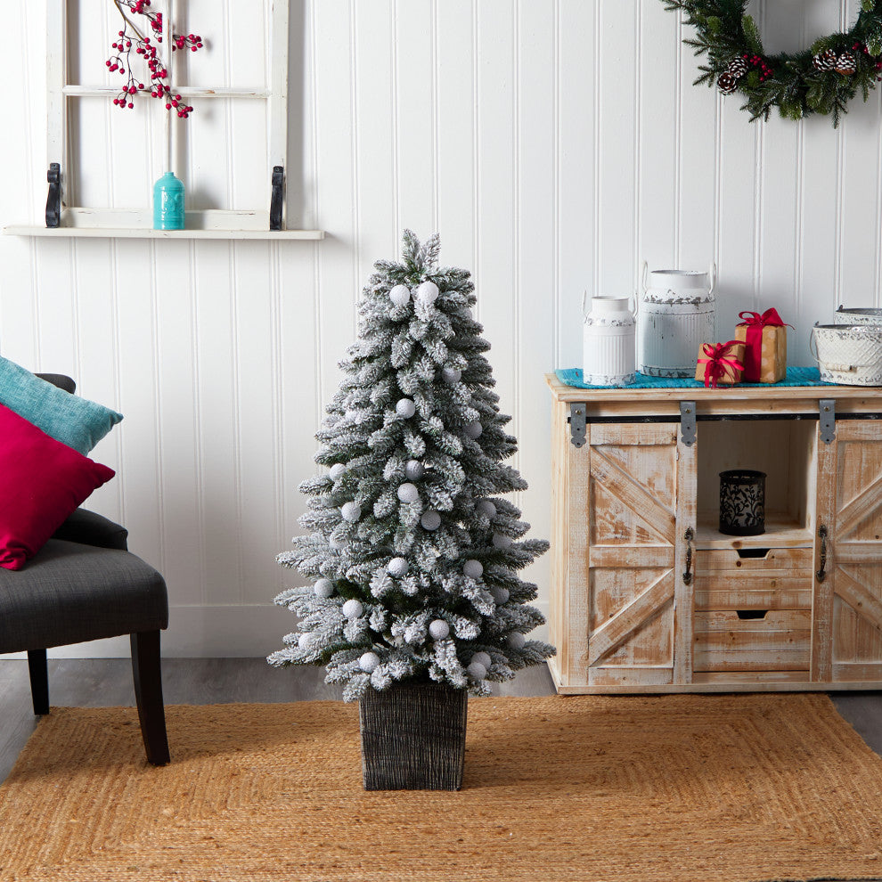 Nearly Natural T3035 4'' Winter Flocked Pre-Lit Artificial Christmas Tree