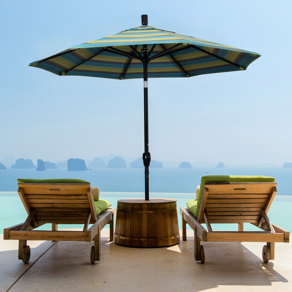 9' Bronze Push-Button Tilt Crank Aluminum Umbrella, Terracotta Olefin
