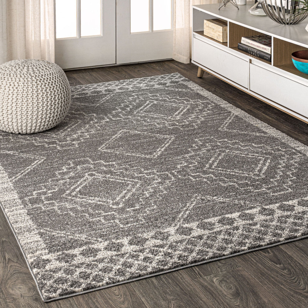 Amir Moroccan Beni Souk Rug, Gray/Cream, 9' Square