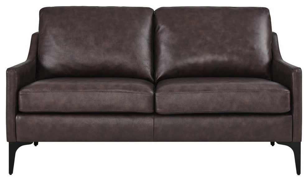 Corland Leather Loveseat, Brown