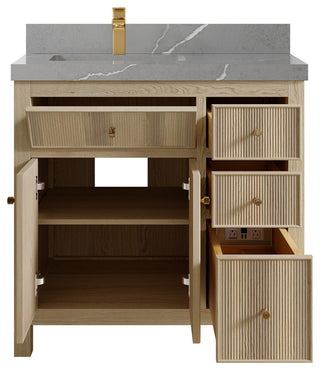 Sonoma Oak 36 Left Offset Bath Vanity with 2" Piatra Gray Quartz
