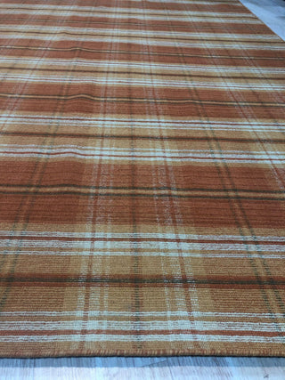 EORC Orange Hand Knotted Wool Plaid Rug, 8'x10'