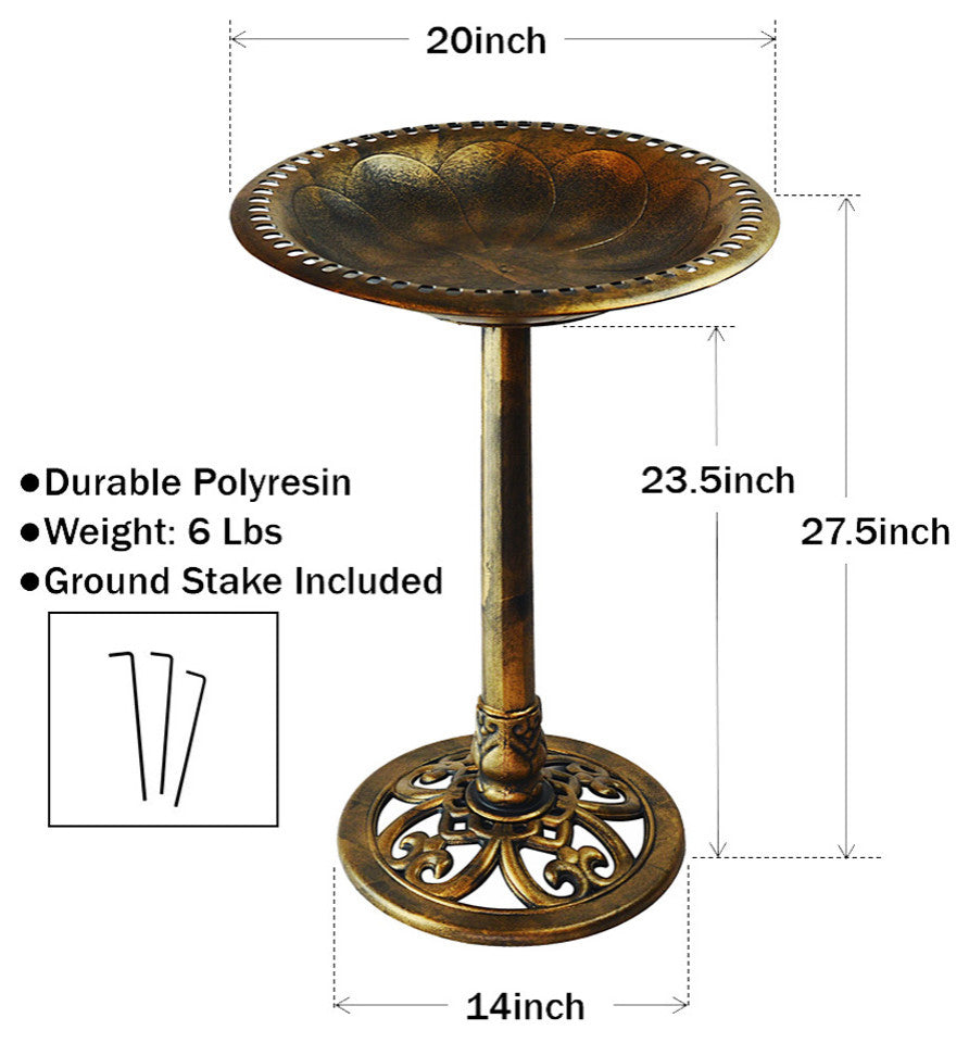 Free Standing Bird Bath for Yard and Garden, Antique Brushed Bronze
