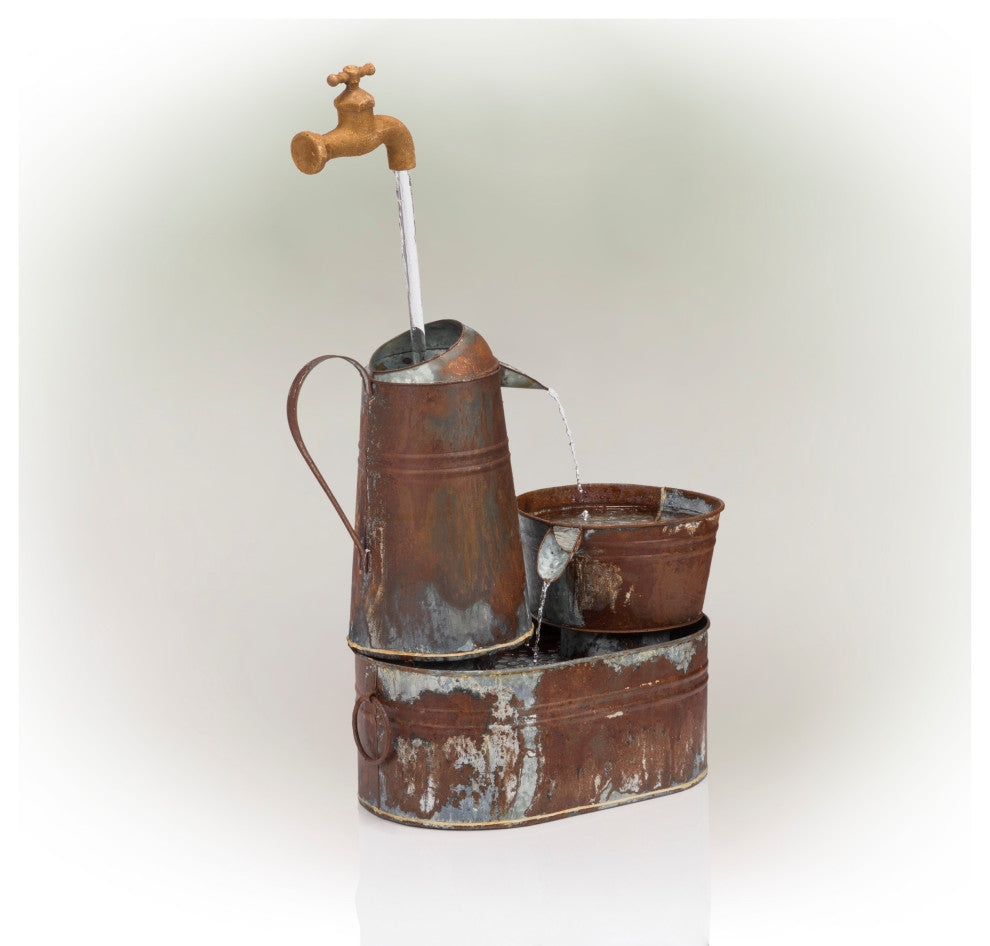 Rustic Invisible Flowing Spout Watering Can Fountain