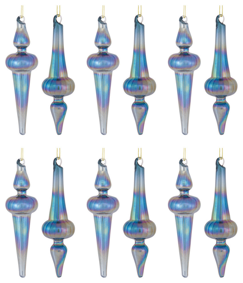 Irredescent Glass Finial Drop Ornament, 12-Piece Set