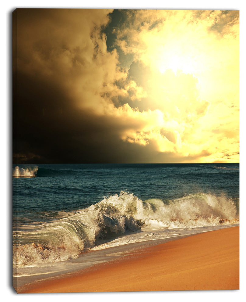 Rushing Waves under Cloudy Sky, Seashore Canvas Art Print, 12"x20"