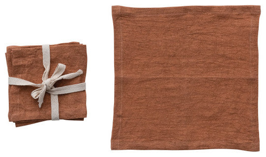 10" Square Stonewashed Linen Cocktail Napkins Olive, Set of 4, Rust