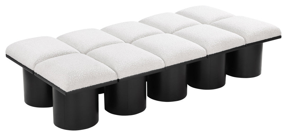 Pavilion Boucle Fabric Upholstered 10-Piece Modular Bench, Cream, Black Finish