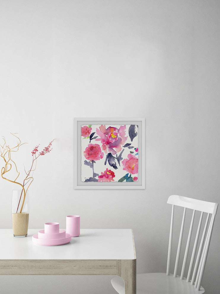 "Pink Peonies" Framed Painting Print, 12"x12"