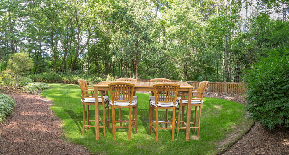 7-Piece Teak Wood Orleans Patio Bar Set, 63" Bar Table and 6 Bar Chairs
