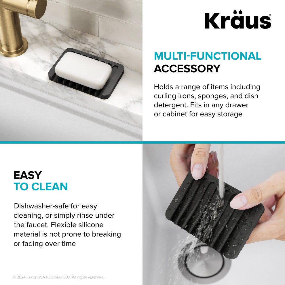 KRAUS Silicone Dish Drying Mat and Silicone Soap Dish Holder Black