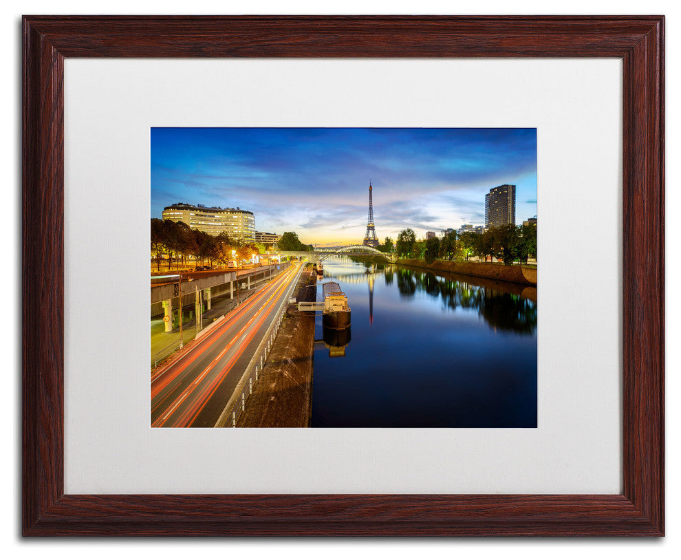 ''Blue Hour in Paris'' Matted Framed Canvas Art by Mathieu Rivrin