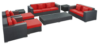 Modway Eclipse 9-Piece outdoor Patio Sofa Set, Espresso/Red