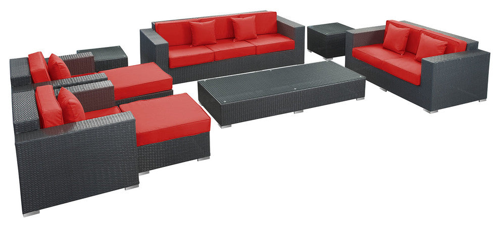 Modway Eclipse 9-Piece outdoor Patio Sofa Set, Espresso/Red