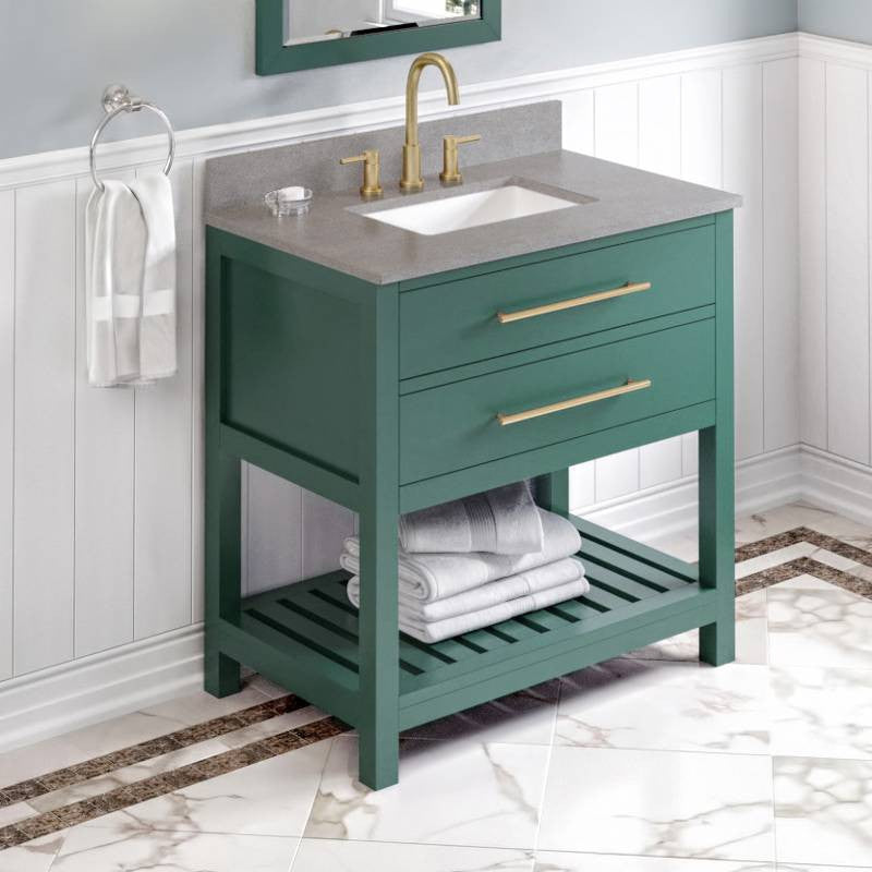 Wavecrest Contemporary Forest Green 36" Vanity, Steel Grey Cultured Marble Top