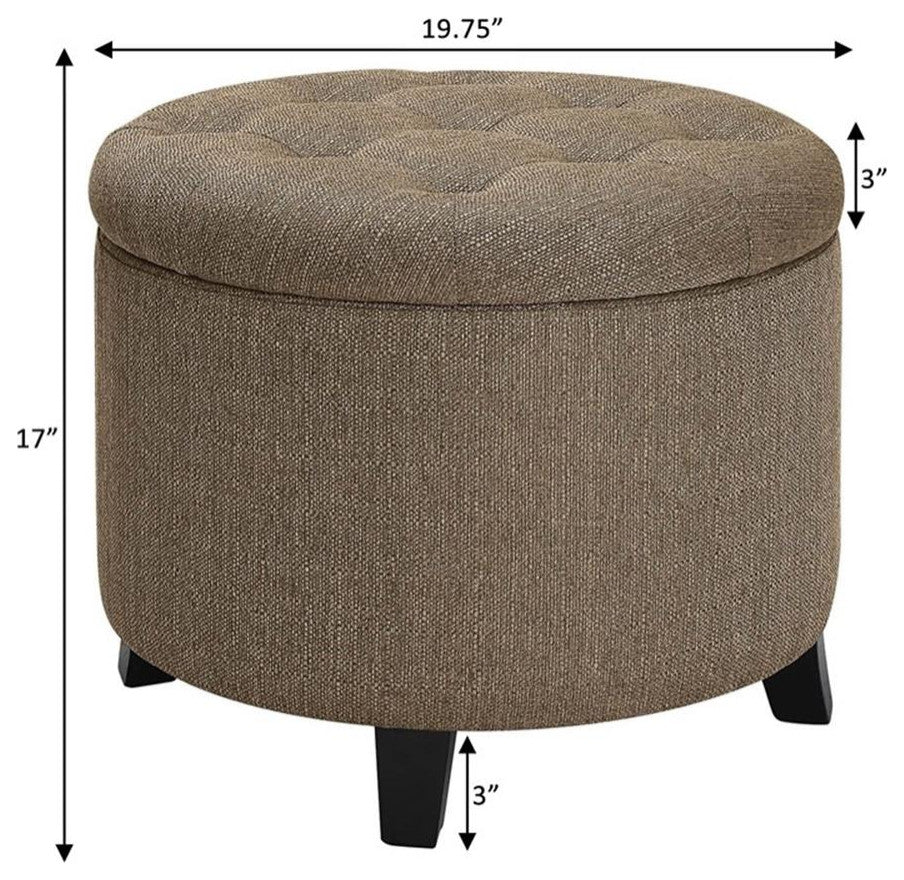Convenience Concepts Designs4Comfort Round Storage Ottoman in Cappuccino Fabric