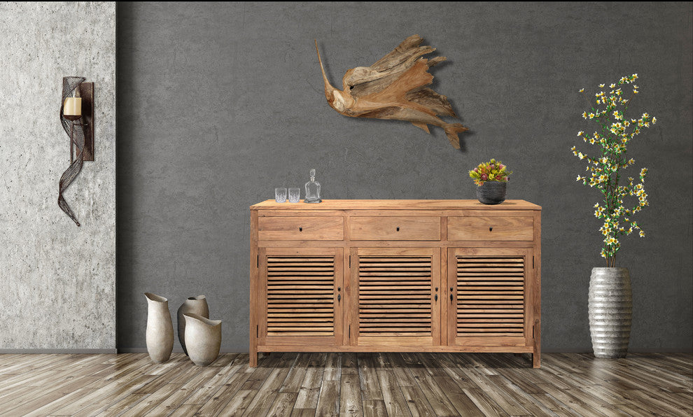 Recycled Teak Wood Louvre Cabinet with 3 Doors & 3 Drawers