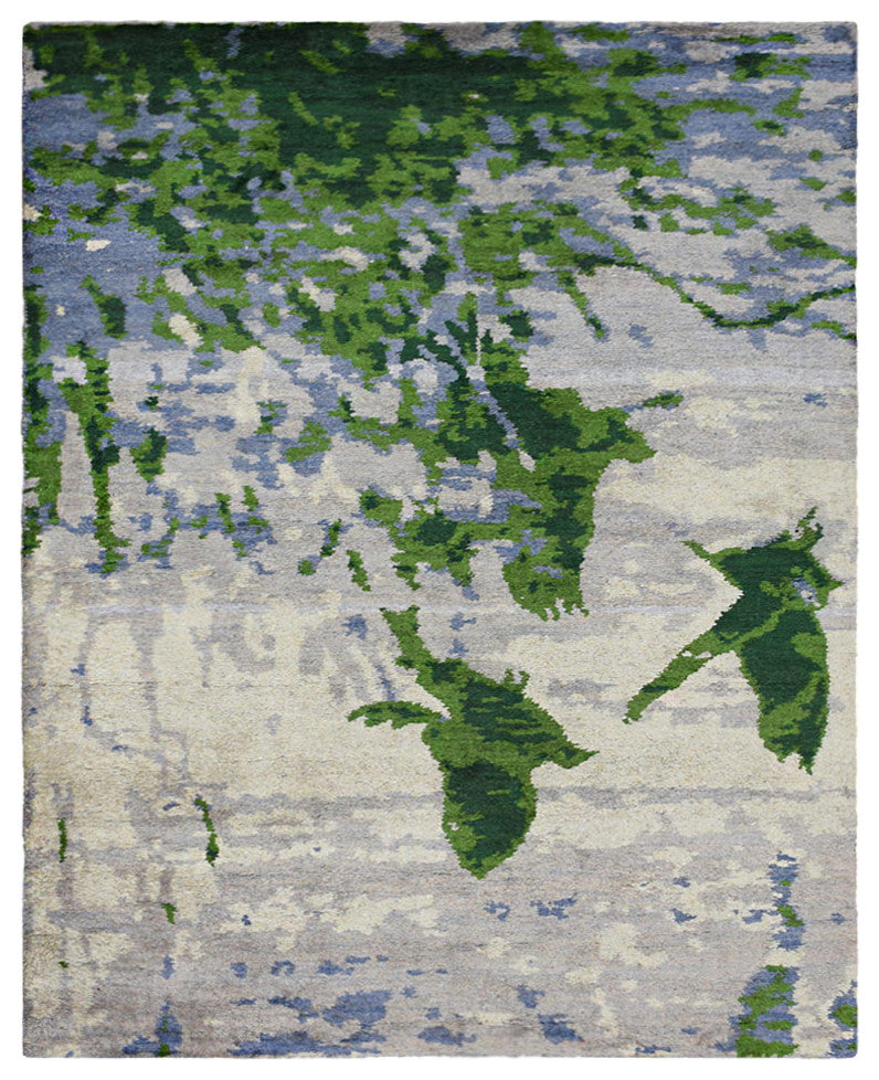 Hand Knotted Silk Area Rug Abstract Multicolor