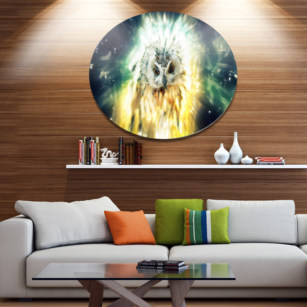 Owl Over Colorful Abstract Image, Animal Disc Metal Wall Art, 36"