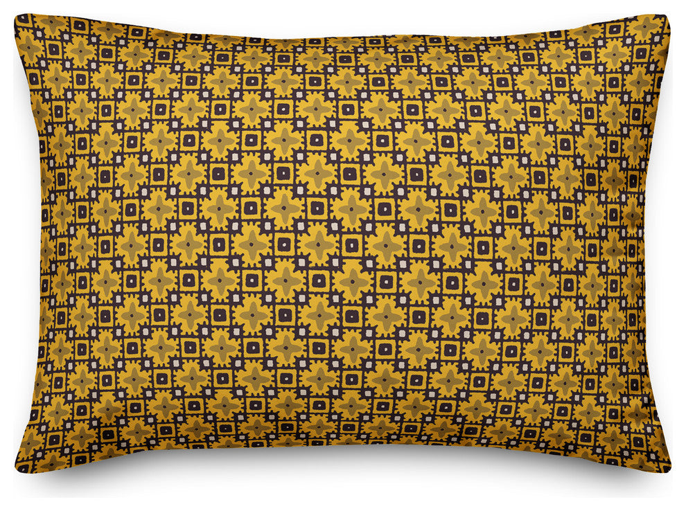 Yellow Floral Squares Throw Pillow