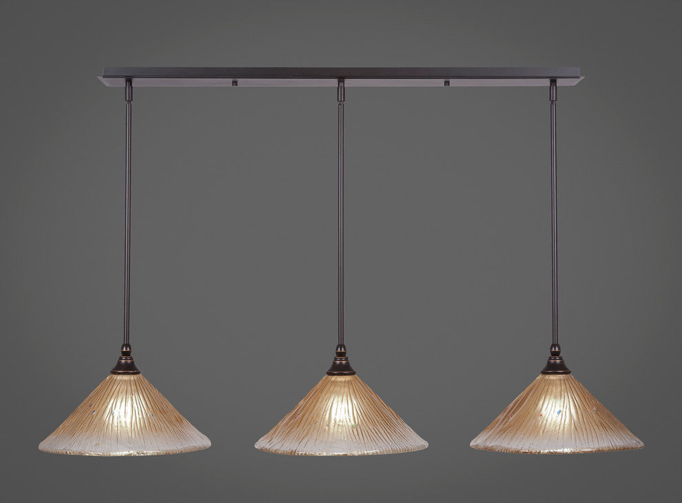 Stem 3-Light Pendalier with Hang Straight Swivel, Dark Granite/Amber Crystal