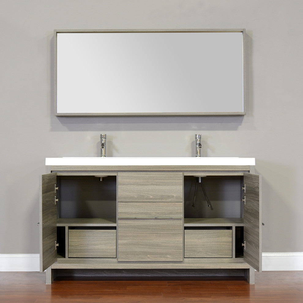 The Modern 57 Inch Double Modern Bathroom Vanity In Gray Without Mirro