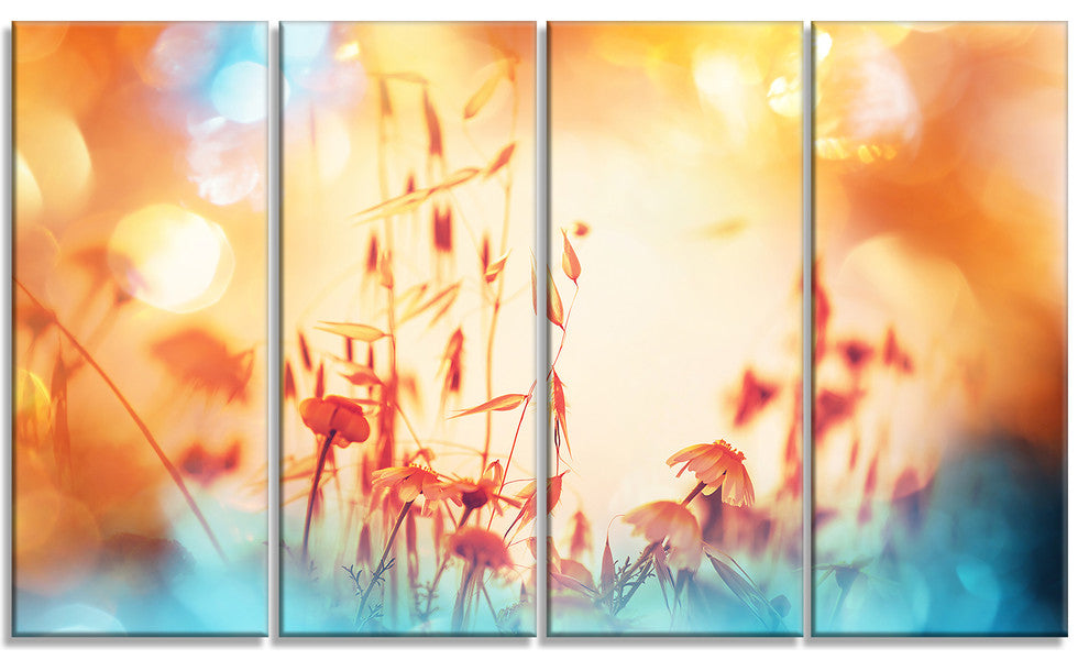 Beautiful Little Summer Flowers View, Floral Canvas Art Print, 48"x28", 4 Panels