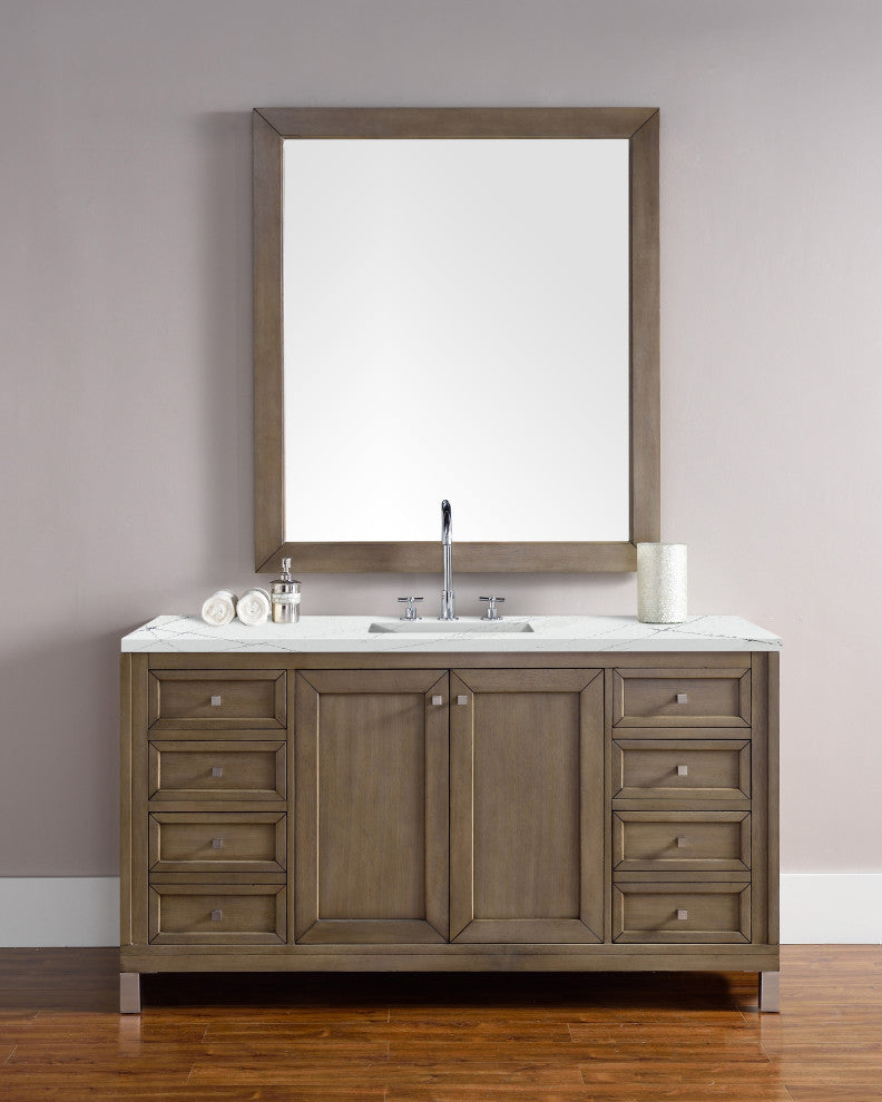 James Martin 305-V60S-WWW-3ENC 60" Vanity White Washed Walnut With Quartz Top