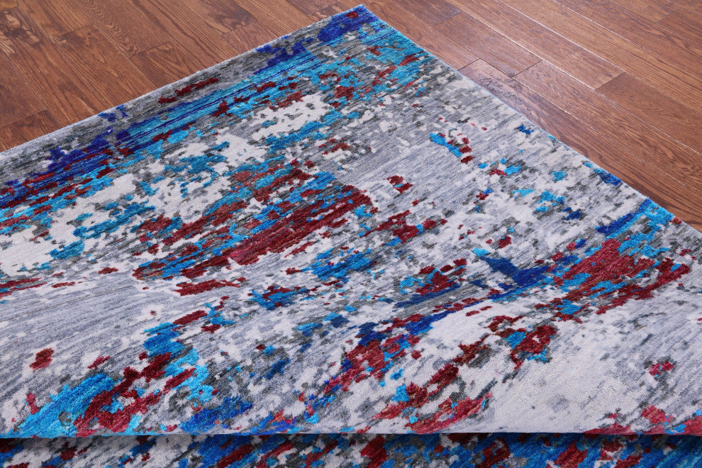 8' 1" X 10' 0" Handmade Wool & Silk Abstract Rug - Q13499