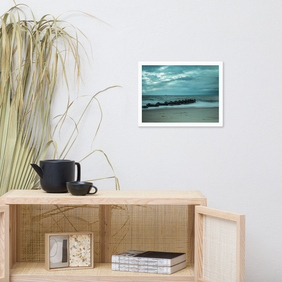 Blue Morning at Rehoboth Coastal Landscape Framed Photo Paper Wall Art Prints, White, 12" X 16"
