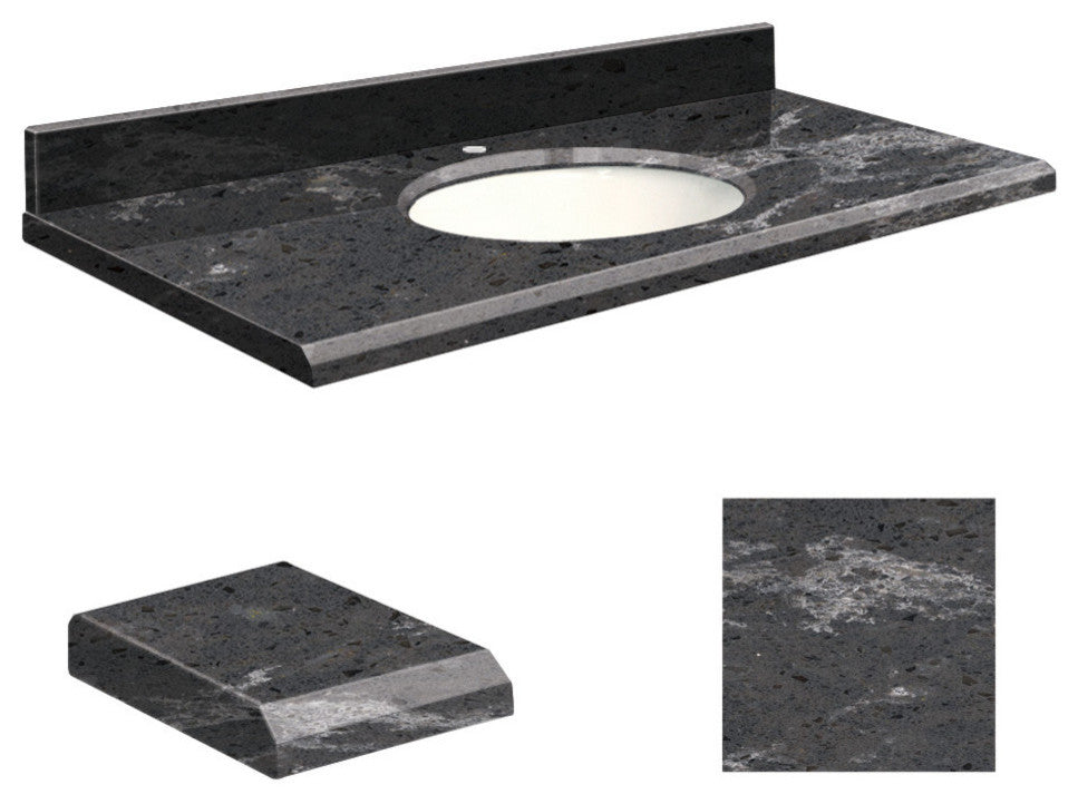 Quartz 25"x19" 1 Sink Vanity Top, White Bowl, Milky Way, Single Hole