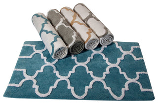 Cotton Dual Color Geometric Pattern Bath Rug, New Blue, 50"x30"
