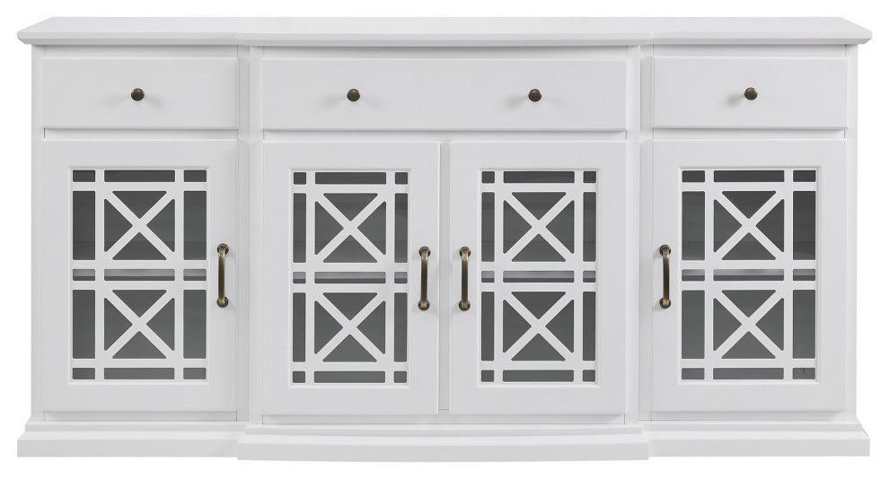 60" Tiered Fretwork Sideboard, White