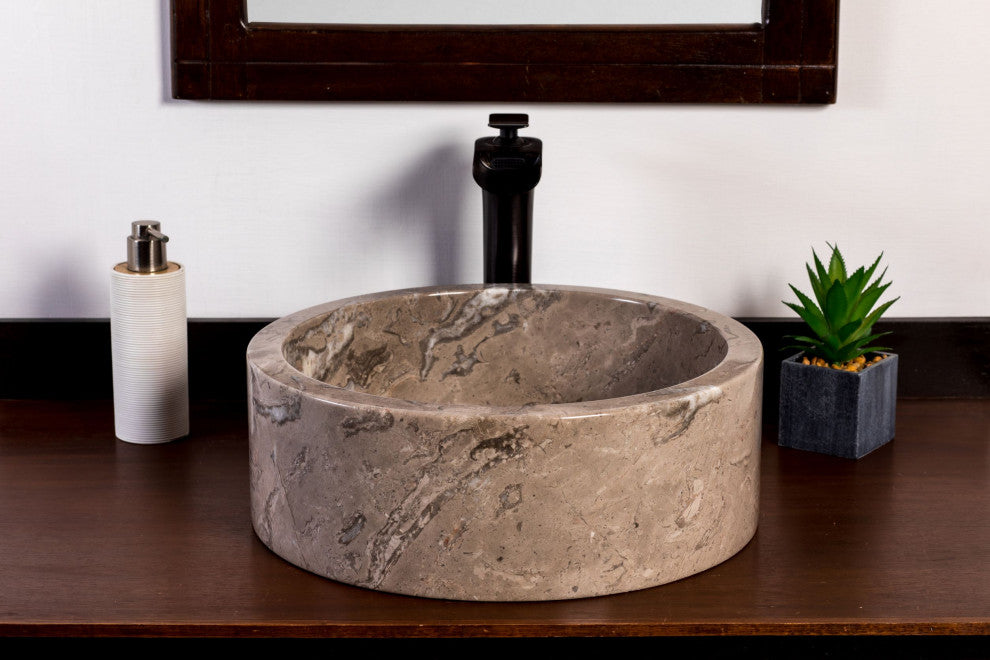 Natural Stone Vessel Bathroom Sink, Blizz Stone Sink, Goleta