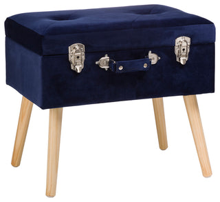 19.70" Navy Blue Velvet Upholstered Storage Stool