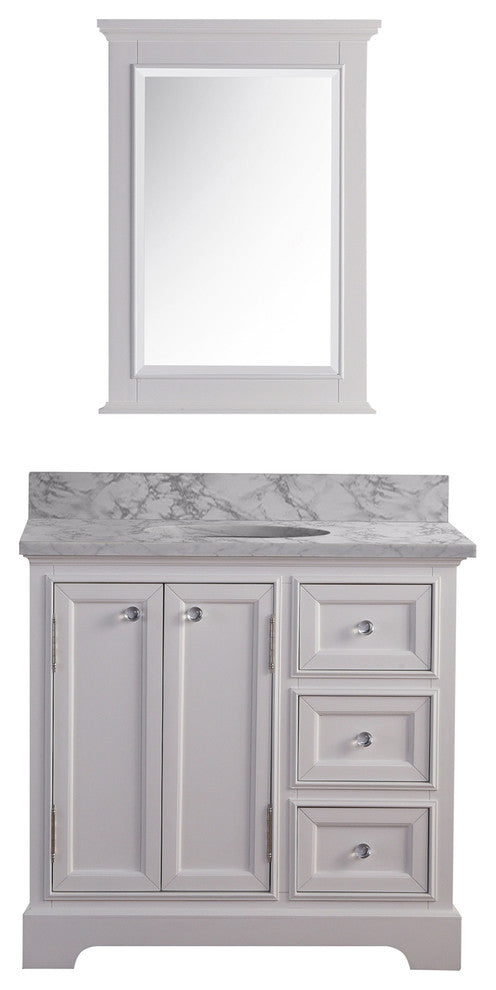 36" Wide Pure White Single Sink Bathroom Vanity, Mirror Included