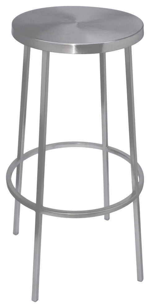 Tyson Contemporary Durable Iron Stool, Brushed Silver, Bar Height