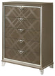 Benzara BM230130 5 Drawer Wooden Chest With Acrylic Legs, Taupe Brown