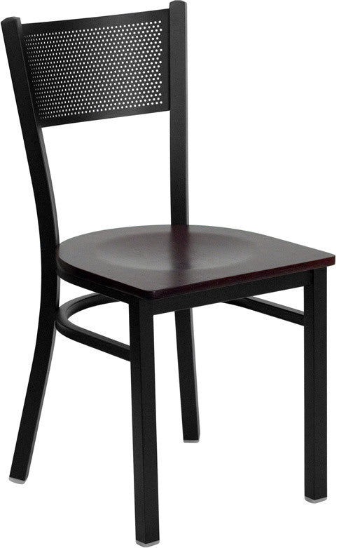 Dyersburg Metal Chair Black Grid Back, Mahogany Wood Seat