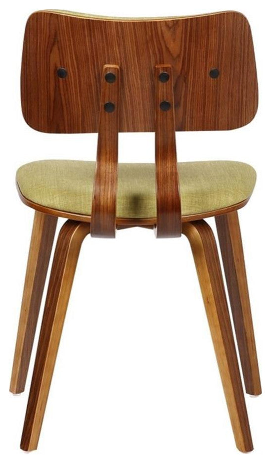 Armen Living Jaguar Modern Wood Dining Chair in Walnut Wood and Green