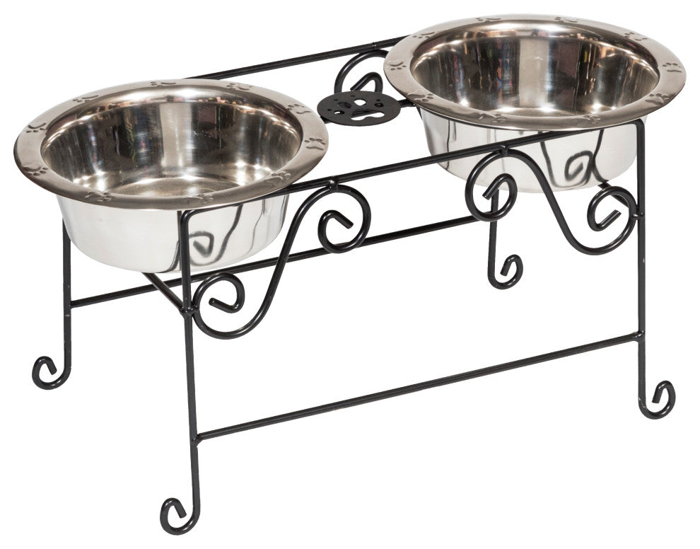 Wrought Iron Double Pet Feeder Stand, Black, Medium - 2 Quart